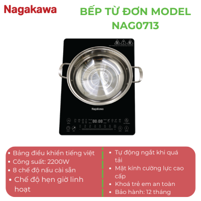 Bếp từ Nagakawa NAG0713 công suất 2200W, mặt kính cường lực