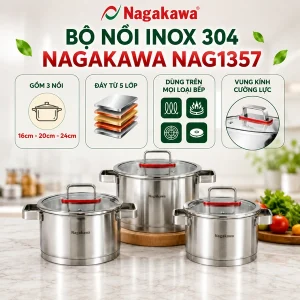 BỘ NỒI INOX NAGAKAWA NAG1357