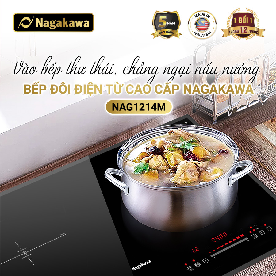 bếp điện từ,bếp từ đôi,bếp từ đôi nagakawa,bếp điện từ đôi nagakawa, bếp từ, bếp điện nagakawa, bếp từ nagakawa nag1214m bảo hành 5 năm tại nhà, model nag1214m, Bếp từ sản xuất tại malaysia