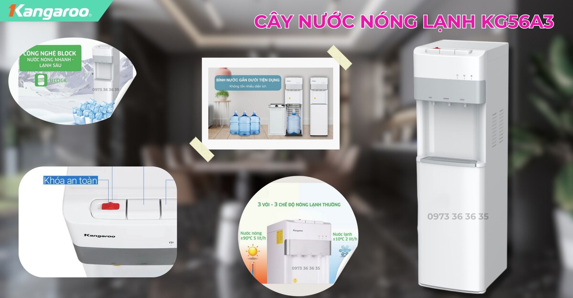 Cây nước nóng lạnh kangaroo, hút bình kangaroo, Giá cây nước nóng lạnh kangaroo