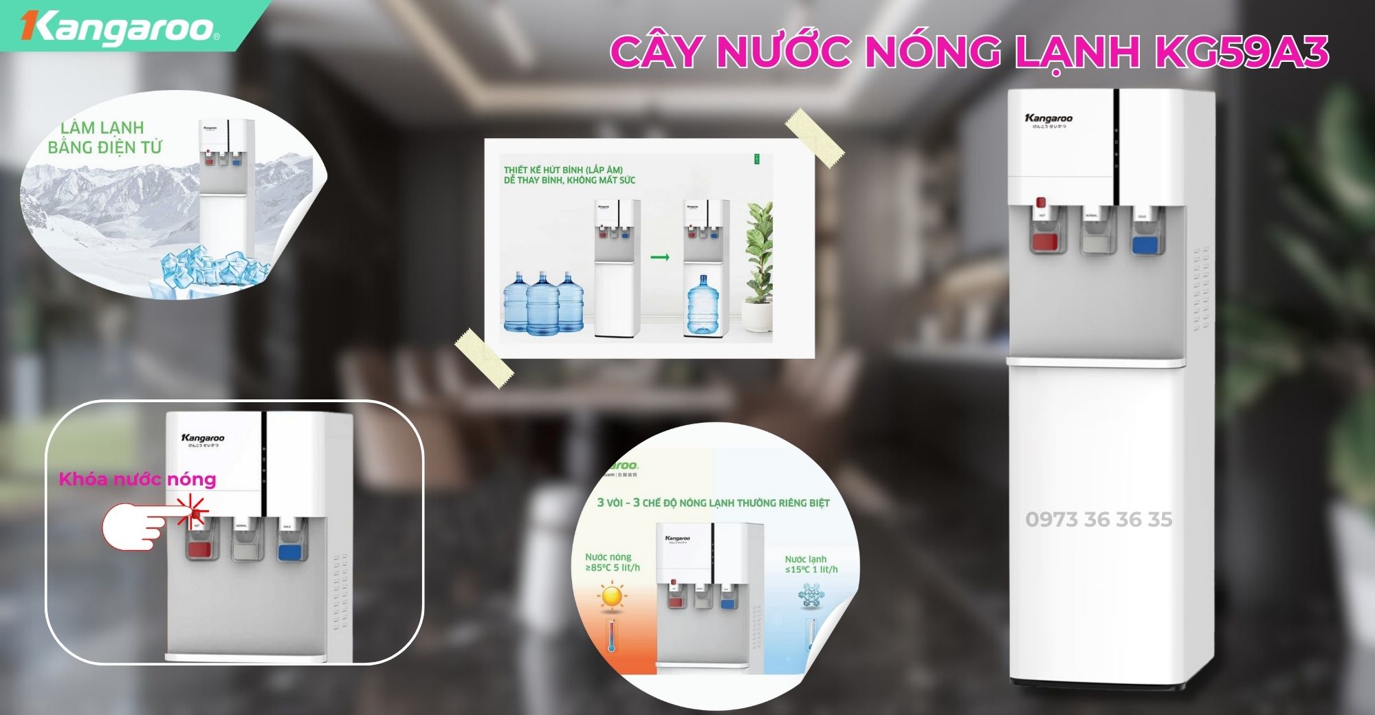 Cây nước nóng lạnh kangaroo, hút bình kangaroo, Giá cây nước nóng lạnh kangaroo