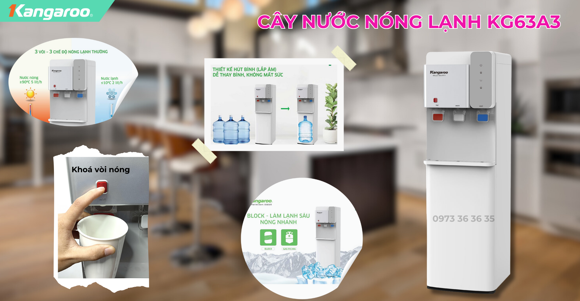 Cây nước nóng lạnh kangaroo, hút bình kangaroo, Giá cây nước nóng lạnh kangaroo