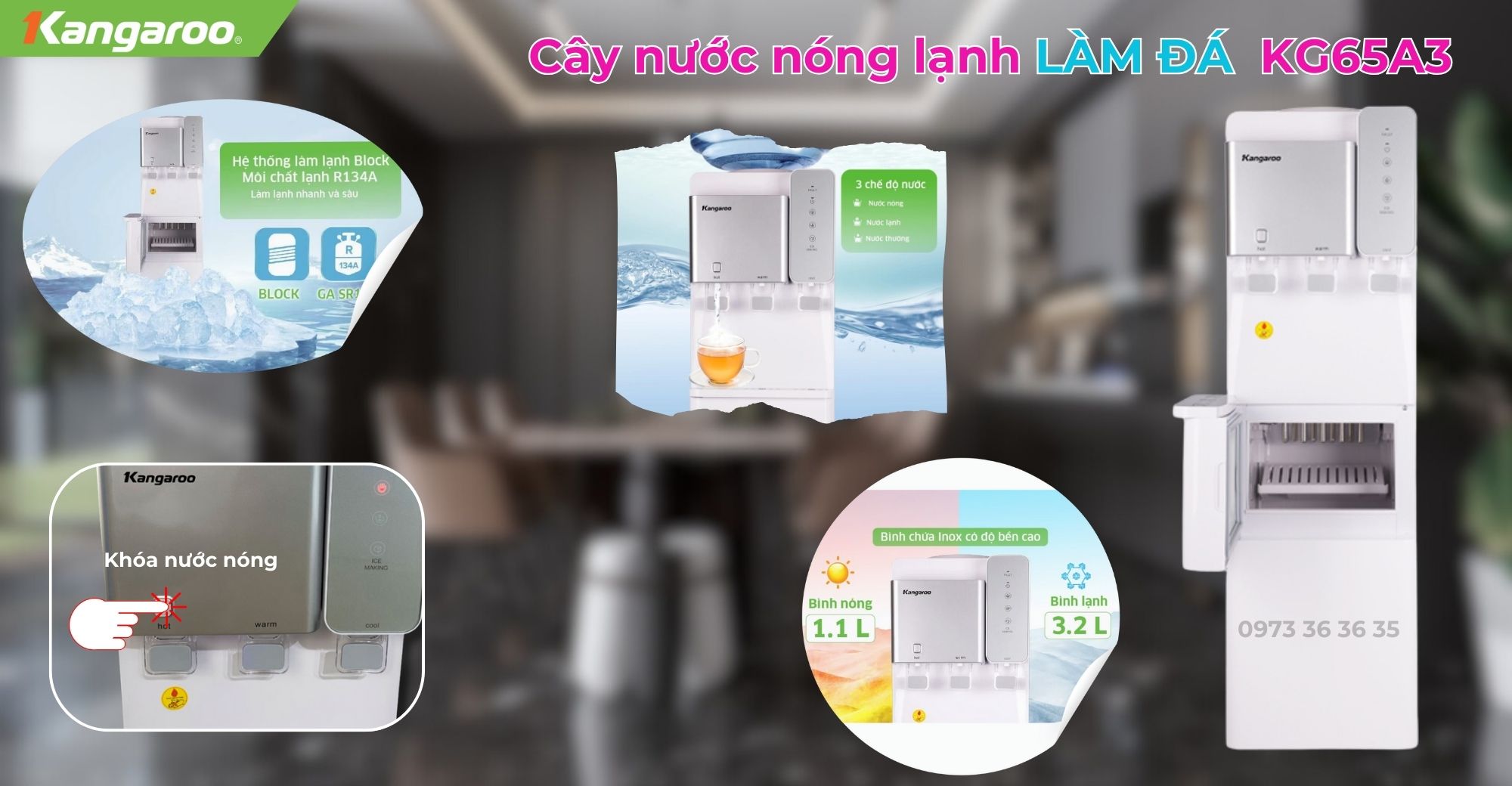 Cây nước nóng lạnh kangaroo, hút bình kangaroo, Giá cây nước nóng lạnh kangaroo