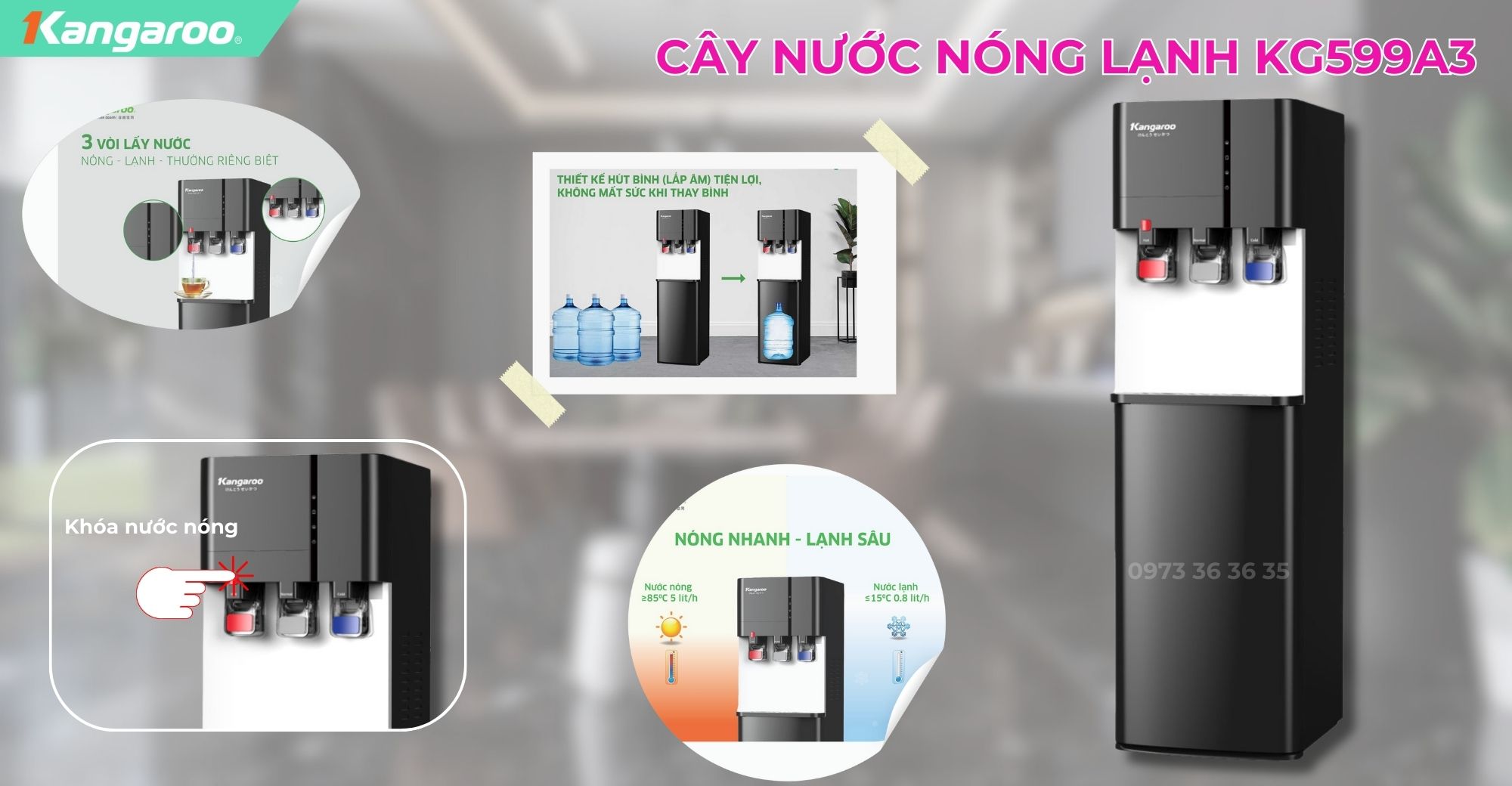 Cây nước nóng lạnh kangaroo, hút bình kangaroo, Giá cây nước nóng lạnh kangaroo