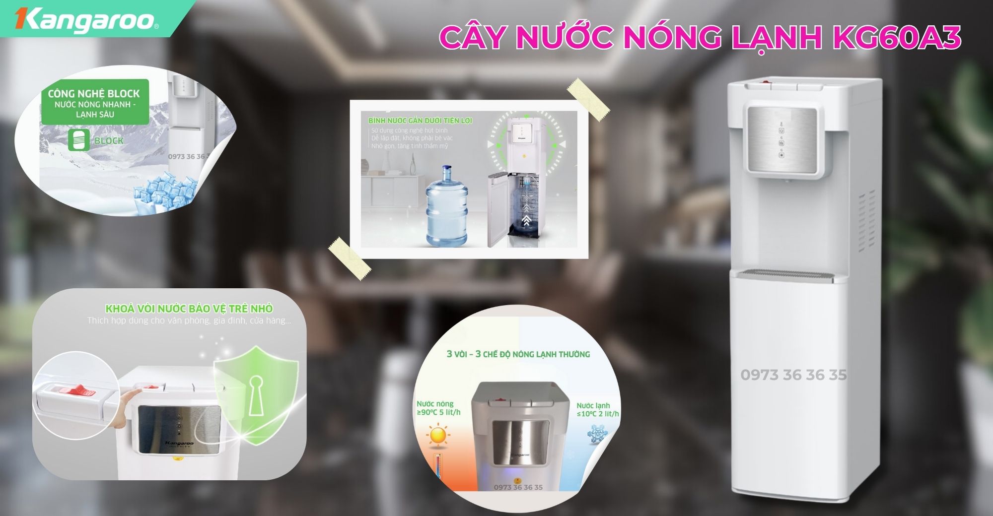 Cây nước nóng lạnh kangaroo, hút bình kangaroo, Giá cây nước nóng lạnh kangaroo