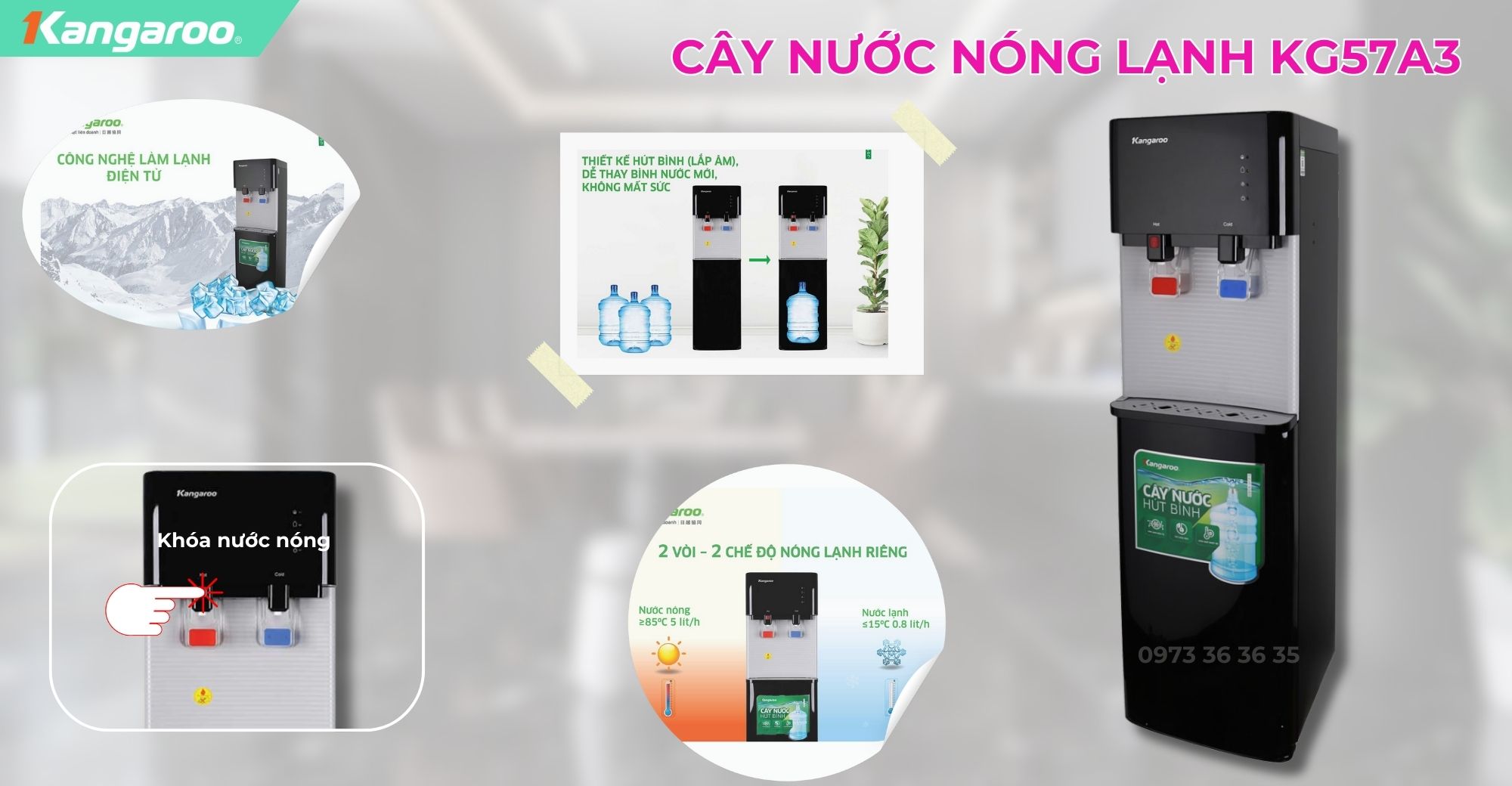 Cây nước nóng lạnh kangaroo, hút bình kangaroo, Giá cây nước nóng lạnh kangaroo