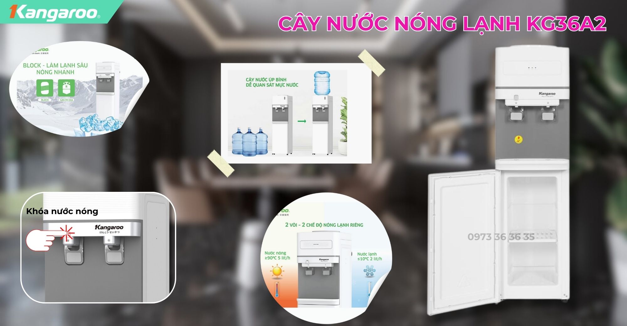 Cây nước nóng lạnh kangaroo, hút bình kangaroo, Giá cây nước nóng lạnh kangaroo