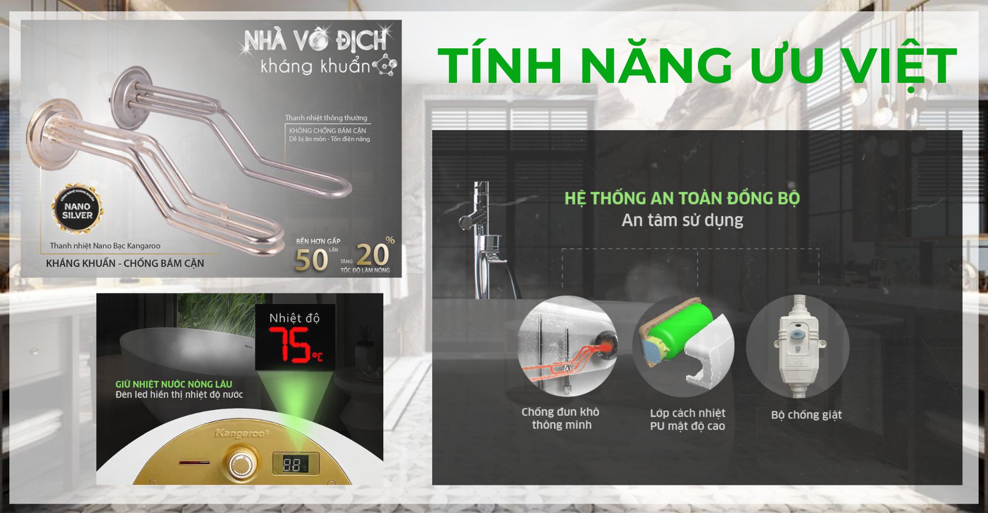 bình tắm nóng lạnh kangaroo KG69a3, bình tắm nóng lạnh kangaroo giá rẻ, bình nóng lạnh giáng tiếp kangaroo, bình nóng lạnh trực tiếp kangaroo