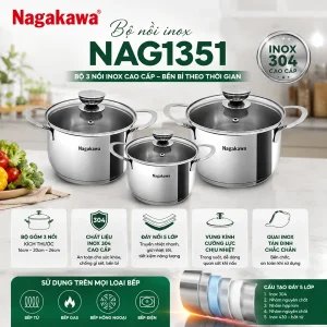 Bộ nồi inox 304 Nagakawa NAG1351