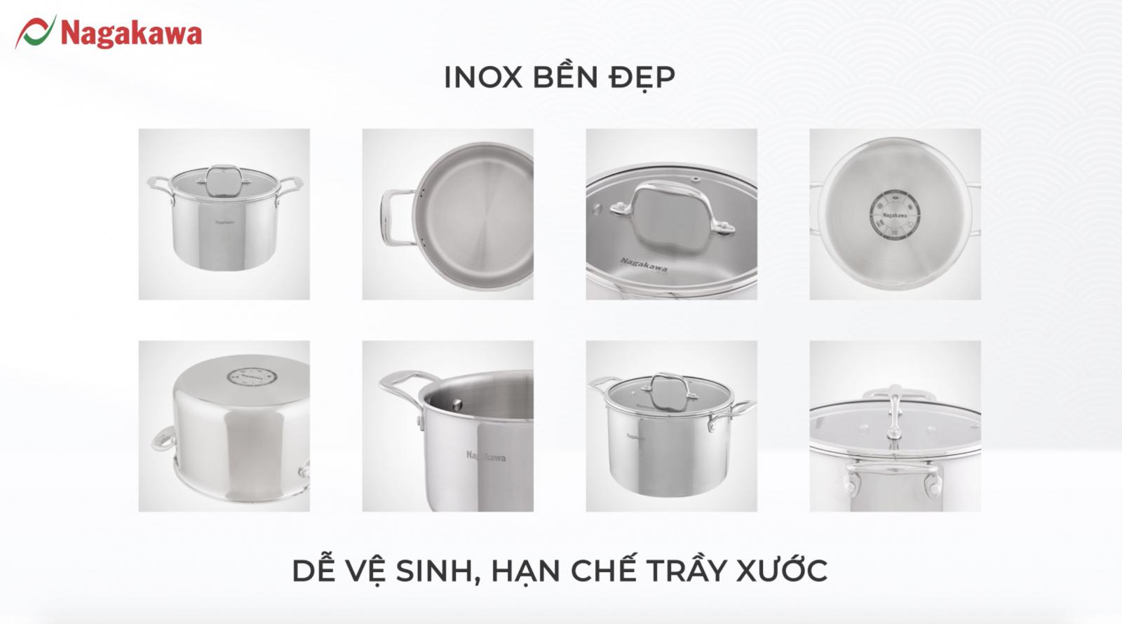 Bộ nồi inox nagakawa nag 1355, bộ nồi inox đáy liền, bộ nồi inox 304, Giá chỉ từ 5.290.000 đồng