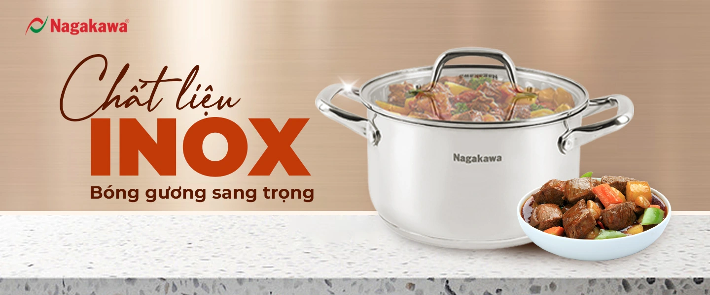 Bộ nồi inox nagakawa nag 1360, bộ nồi inox 3 món, bộ nồi inox đáy từ, bộ nồi inox đáy liền, bộ nồi inox 304, Giá chỉ từ 1.290.000 đồng