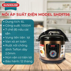 Nồi áp suất điện Sunhouse SHD1756, 6 lít