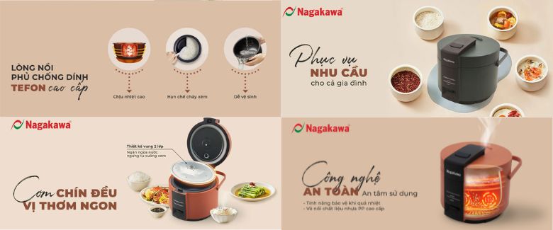 nồi cơm nagakawa nag0143 dung tích 1.8l, tay xách, hai màu xanh và cam