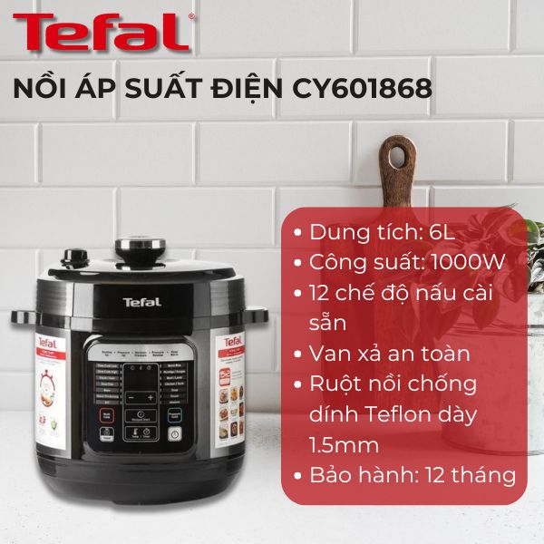 Nồi áp suất điện Tefal CY601868, 6 lít