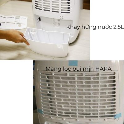 máy hút ẩm fujie hm914eb công suất lọc 14l/ngày, diện tích phòng dưới 20m2, tích hợp lọc không khí với tấm lọc bụi mịn HEPA