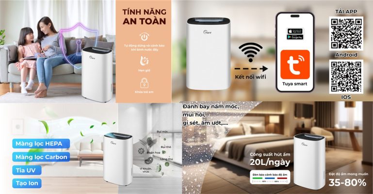 máy hút ẩm hare HR-DF2532 công suất hút ẩm 25l/ngày, diện tích sử dụng dưới 60m2