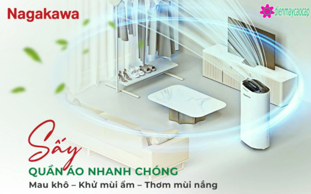 chức năng sấy quần áo của máy hút ẩm và sấy quần áo nagakawa nad8569