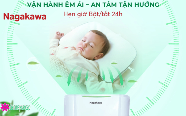 hoạt động êm ái của máy lọc không khí hút ẩm nagakawa nad8559