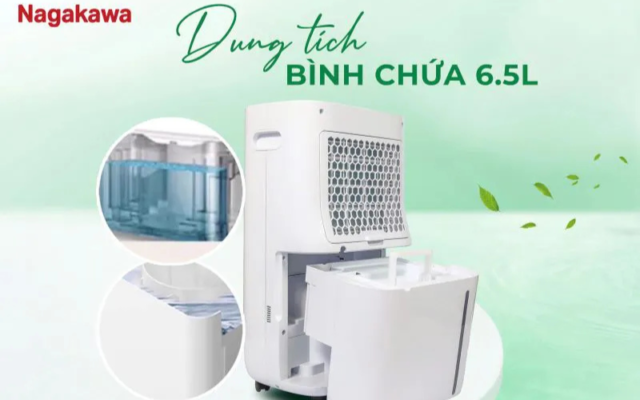 bình thải 6.5l của Máy hút ẩm chống nồm nagakawa