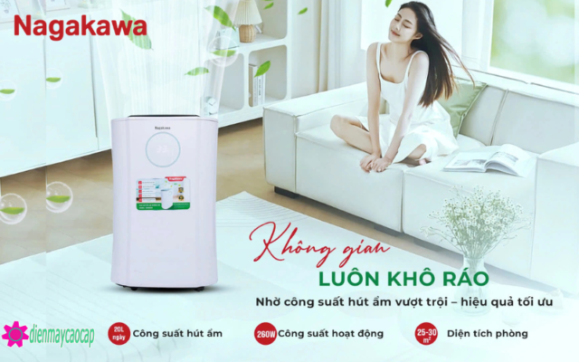 kiểu dáng thiết kế của máy lọc không khí hút ẩm nagakawa nad8559