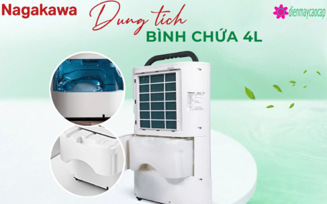 dung tích bình chứa 4l của máy hút ẩm gia đình nagakawa nad8559