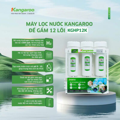 hệ thống 12 lõi lọc nước hydrogen của máy lọc nước âm tủ bếp kangaroo kghp12k