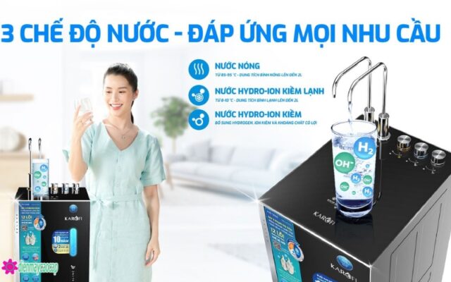 áy lọc nước ion kiềm Karofi KAE-S688 với 3 chế độ nước uống nóng -lạnh -nguội