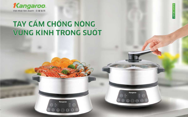 nắp thủy tính trong suốt dễ dàng quan sát thức ăn của Nồi lẩu thang máy Kangaroo KGEH5D2