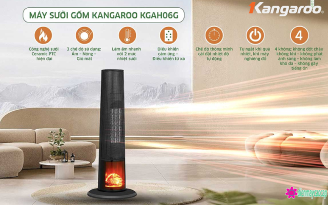 đặc điểm nổi bật của máy sưởi gốm kangaroo kgah06g