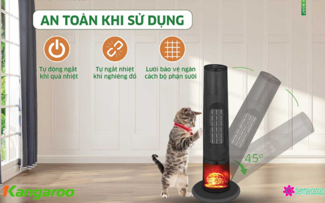 tính năng an toàn của máy sưởi kangaroo kgah06g