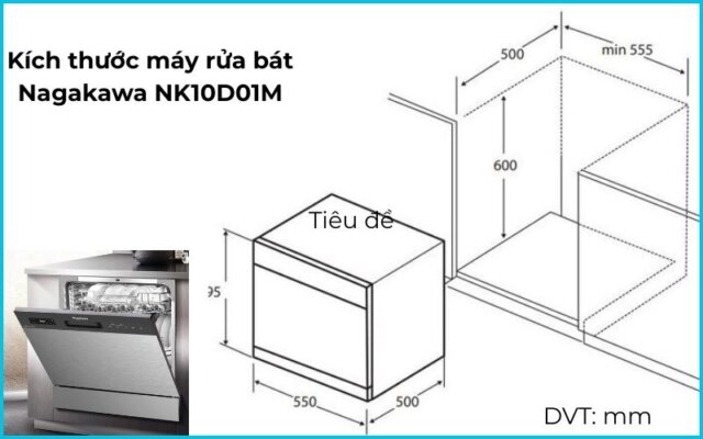 kích thước Máy rửa bát Nagakawa NK10D01M