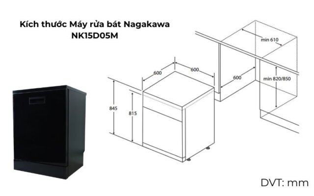  kích thước Máy rửa bát Nagakawa NK15D05M