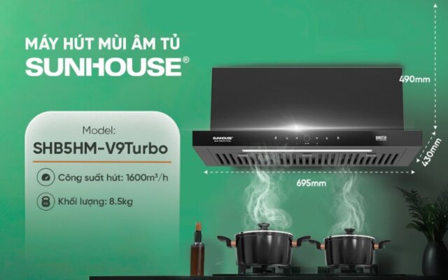 Kích thước máy hút mùi Sunhouse SHB 5HMV9TURBO